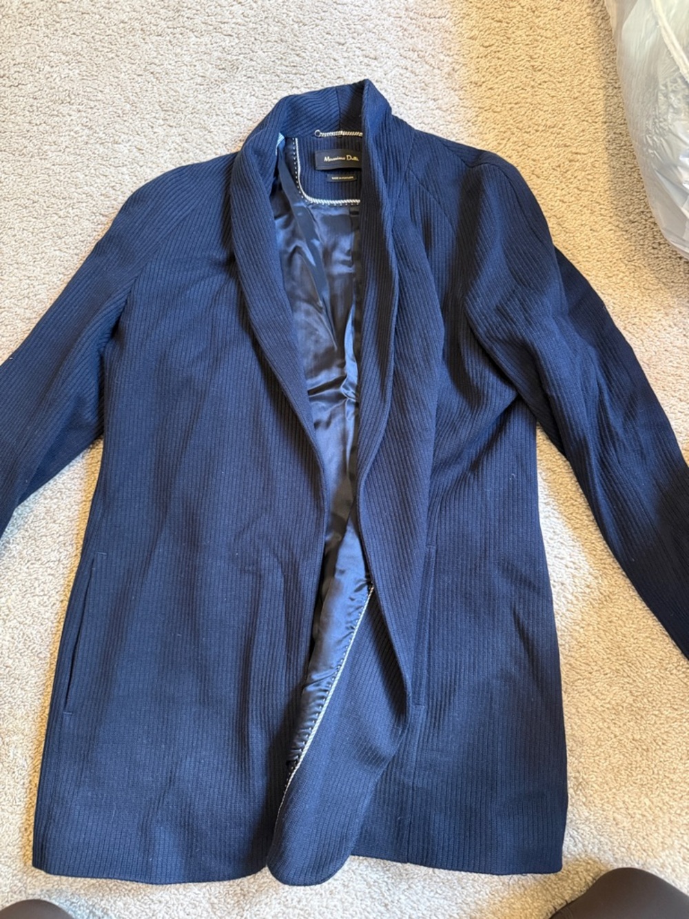 Massimo Dutti Navy Ribbed Blazer Jacket
